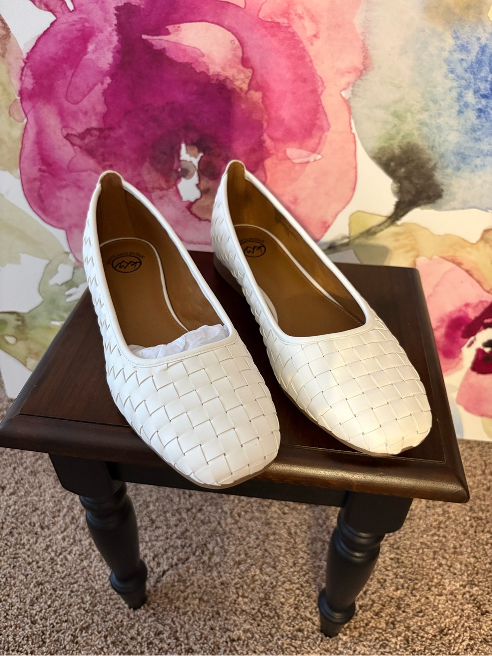 White Mountain White Woven Slip-On Flats-WHITE